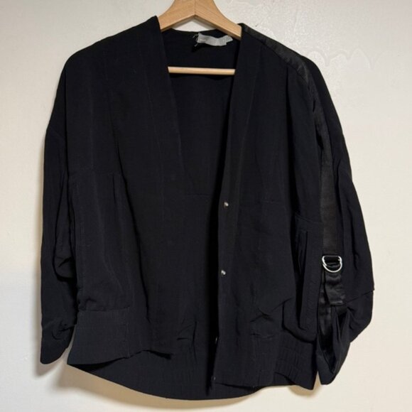 Vince Black Button-Front Jacket with Satin Trim & D-Ring Detail Size S - Picture 2 of 11